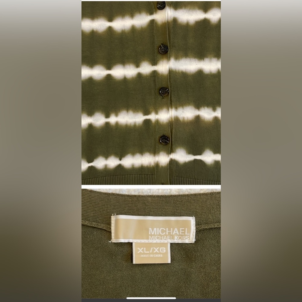 MICHAEL KORS TIE- DYE OLIVE GREEN AND WHITE SCARF - Picture 12 of 15